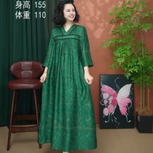 Elegant Loose Fashion Summer New Style Ice Ice 952 Long Dress Slimming High Waist A-Line Skirt V-Neck Seven Sleeve Thin Fabric