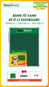 Bảng Từ Xanh Easyboard Tân Hà - Thế Giói Bảng - Bảng Viết Phấn KT 40x60 60x80 60x100 80x120cm - Kẻ Ô Ly 2x2cm Ô 5x5cm
