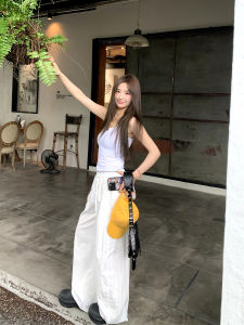 Retro Orange Tree Vintage Loose Fit High Waist Elastic Waistband Wide Leg Casual Pants Women Summer Cool Sensation Trousers