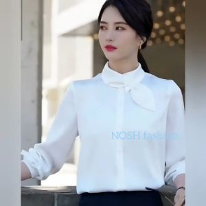 Kemeja Wanita Korea lengan panjang wanita gaya Korea variasi syal model terbaru Tanisha / Blouse Kemeja Oversize Dasi Velvet NOSH