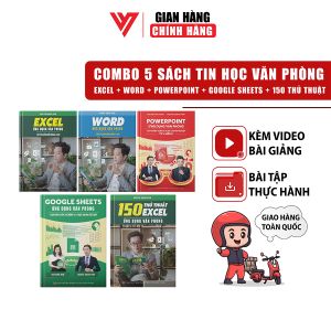 Combo 5 Cuốn Sách Excel Word Power Point 150TT Google Sheet ĐÀO TẠO TIN HỌC Ứng Dụng Văn Phòng Kèm Video Hướng Dẫn + Tặng 101 Phím Tắt + Túi Vải + Nhãn Dán