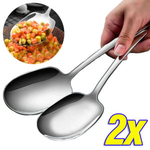 2/1Pcs Large Stainless Steel Spoon Long Handle Spoons Kitchen Cutlery Rice Dumpling Porridge Soup Scoops Restaurant Tableware
