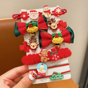 Christmas Themed Hair Accessories for Girls Festival Dress up Hair Ties And Hair Clips Set Cute Little Girl Santa Elastic Bands