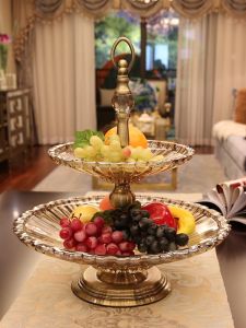 Elegant Double Layer Glass Fruit Basket European Style Home Decor Living Room Coffee Table Ornament Luxury Fruit Tray