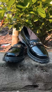 Promo Sepatu Sneakers Wanita Slip On Formal Paskib Kerja Sekolah Kantor Casual Hitam Glossy Ringan Sol Docmar