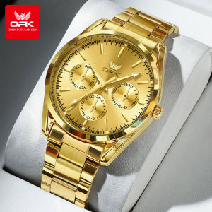 OPK Watch For Mens Waterproof Original Branded Stainless Steel Fashion Luxury Gold Watch Luminous Calendar Mens Casual Watches