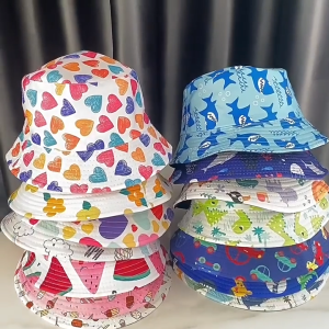 Cartoon Kids Hat Topi Fashion Bucket Hat Fisherman Hat Korean Style Two Sides Color Cute Boys Girls Travel Sunshade Topi Budak Summer Dinosaur Sun Protection Outdoor Activities