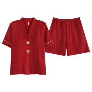 MiiOW | ชุดนอนผ้าไหมน้ำแข็งฤดูร้อนสำหรับคู่รัก ชุดนอนผู้หญิงสายเดี่ยวสีแดงสำหรับงานแต่งงาน ชุดนอนผ้าฝ้ายผสมโพลีเอสเตอร์ 2025 ใหม่