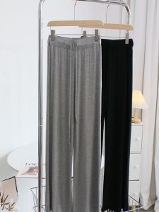 Soft Plaid Modal Drooping Wide-Leg Pants Womens Summer Height Slim Looking High Waist Loose Casual Mop Straight-Leg Trousers