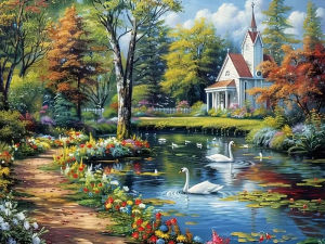 Scenic Lake House River Landscape Jigsaw Puzzle 500/1000/1200/2000PCS Stress Relief Puzzle Wall Art Decor Gift