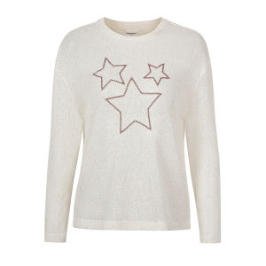 UnderStress Long Sleeve Knitted Cover up Loose Fit Overhead Embroidered Top Star Pattern Casual Comfortable Polyester T-Shirt