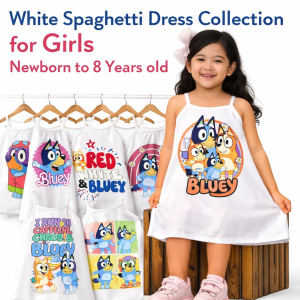 White Spaghetti Dress for Girls Random Designs | Kids Casual Dress | Newborn to 8 Years Old | Soft Cotton Stretch Fabric
