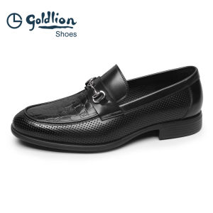 Goldlion Mens Leather Loafers Fall Winter New Business Casual Wedding Shoes Wear Resistant One Step on Leather Shoes