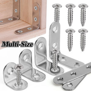 10pcs 90 Degree Angle Corner Bracket with Iron Screws Stainless Steel Corner Brace Fastener Cabinet Accessory