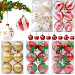 6Pcs Colorful Christmas Balls Glitter Gold White Red Xmas Tree Ornament Hanging Pendant Decor Happy New Year 2025 Party Decoration
