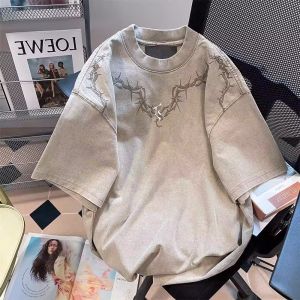 FLICBS | Oversized Retro Short Sleeve T-Shirt Summer New Hip Hop 5/8 Sleeve