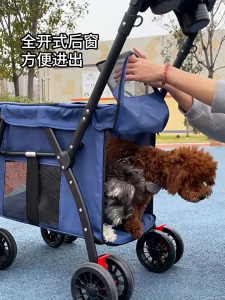 รถเข็นสัตว์เลี้ยง 4 ล้อ พับเก็บสะดวก รับน้ำหนักสูงสุด 20kg เหมาะกับสุนัขและแมว โครงสร้างแข็งแรง ล้อหน้า360° กันสะเทือน ผ้า Oxford กันน้ำ ใช้ช้อปปิ้ง เที่ยว หรือออกกำลังกาย