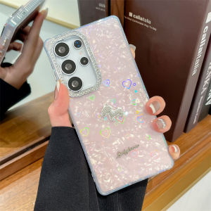 Luxury Glitter Rhinestone Camera Border Laser Love Heart Pattern Case For Samsung Galaxy S26 S25 S24 Ultra Plus S25 Edge Cover
