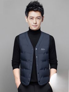 ROMON | Lormen Mens Down Vest Autumn Winter New Style Warmth Duck Feather Thermal Resistance Outerwear Fashion Urban Youth V-neck