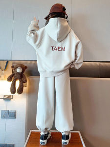 Girls Fleece Lined Thickened Sweatshirt Pants Set Spring Autumn New Style Children Fashionable Outfit Two Pieces Set for Big Kids