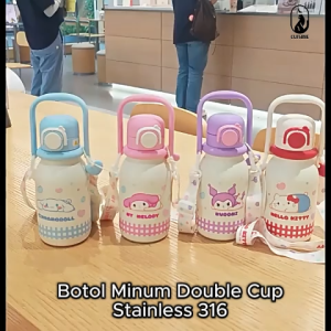 Botol Minum Tumbler Anak Stainless 316 Sedot Teguk Karakter Kuromi Melody Termos Tali Panjang 640 ml