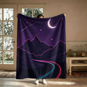 BILIBILI | Neon Mountain Road Moon Flannel Blanket Perfect for Sofa Office Bed Travel Sleep Read Relax Camping Four Season Use
