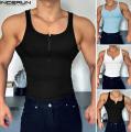 INCERUN Men's Sport Fitness Muscle Knit Vests Stylish O-Neck Half-Zip Design Skinny Tanks (Western Style) #241009. 