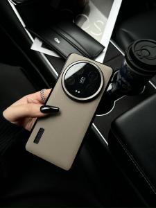 Ultra-Thin Genuine Leather Protective Case for Xiaomi 14 Ultra Phone Pure Color Simple Design Anti-Fall Shell Original Design