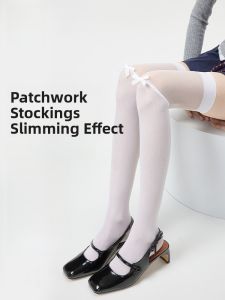 miiow | Ice Silk Spliced Womens Long Tube Socks Breathable Mesh Thin Anti-slip Anti-snag 2025 New Over Knee High Elastic Nylon Tights