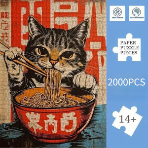 1000pcs Japanese Cat Noodle Puzzle - Retro Anime Art with Cute Manoko-Noodle Challenging 1000pcs for & Families Durable Piec