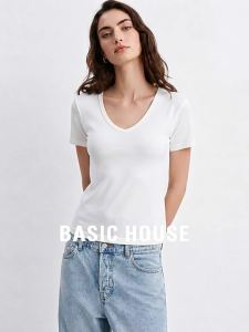Basic House | Summer Casual Simple Ribbed T Shirt