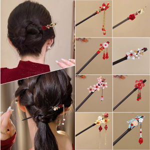 Red Festive Chinese Style Hairpin Court Fashion Tassel Step Womens Vintage Hanfu Qipao Hair Accessories Hairpins