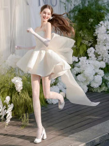 White Bridesmaid Short Skirt Evening Gown Princess Style Embroidered mid Waist Ball Dress for Adult Ceremony And Party