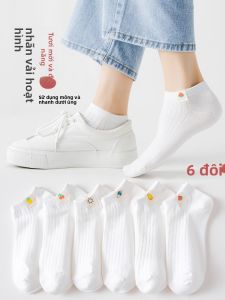 JINGCHI | Tất cotton mỏng màu trắng cho nữ mùa xuân hè mới về tất thuyền vô hình cổ thấp màu trơn tất ngắn thoáng khí