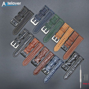 Aotelayer Newest Frosted/Bright Retro Crazy Horse Cowhide Genuine Leather Watchband Wrist Strap Waterproof Men Women Flat Head Universal Strap 20mm 22mm 24mm 26mm