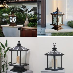 Modern Solar Powered Dual Use Column Head Lights Outdoor Waterproof Garden Villa Home Bright Automatic Lamp Post Lighting