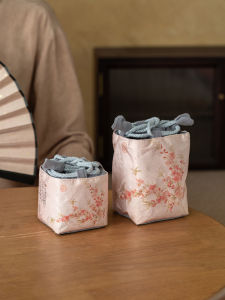 Portable Outdoor Travel Tea Cup Storage Bag Small Tea Cup Holder Handbag Chinese Style Floral Pattern Dining Utensils Bag
