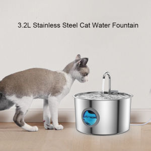 3.2L Automatic Cat Water Fountain Stainless Steel Cat Water Bowl Automatic Water Dispenser for Cats Dogs Drinking Water Dispenser 不锈钢宠物饮水机 猫饮水器