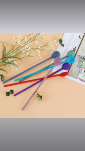 Pastel Silicone Long Spoon Muddler – 25.5cm Heat-Resistant Stirring Spoon with Stainless Steel Core – Non-Stick & Safe for Hot Drinks Cooking & Mixing – Ships from Korea