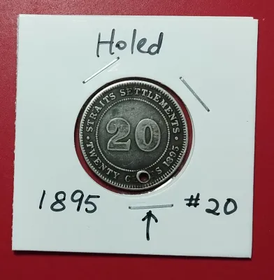 1pc Straits Settlements 20cents 1895 Silver Coin #20