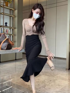 Elegant High Waist Bodycon Mini Skirt in Black Color Fish Tail Design for Young Women Commute Style mid Length H Type