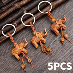 5 cái được chạm khắc bằng tay hình con voi khắc gỗ móc khóa gắn mặt dây ác bảo vệ móc chìa khóa xe keying quà tặng trang trí móc chìa khóa may mắn