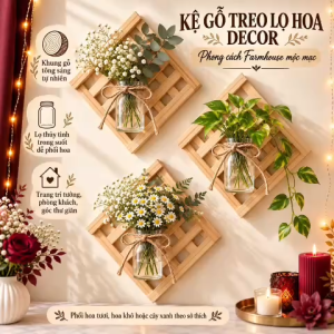 Khung Gỗ Hình Thoi Treo Tường Kèm Lọ Thủy Tinh Tall Petite Jar Decor Trang Trí Nhà Cửa
