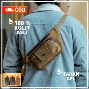 Tas Waist Bag Kulit Pria Tas Selempang Kulit Pria Tas Slempang Waistbag Kulit Pria Cowok Premium Reven Mahameru Crazy Horse