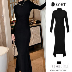 HT EraVogue เดรสผู้หญิง เดรสผู้หญิง เดรสสีดำ เดรสแขนยาว เดรสหางปลา เดรสไฮโซ เดรสวินเทจ เดรสออกงาน เดรสปาร์ตี้ เดรสฝรั่งเศส 9708