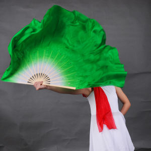 Gradient Green Silk Dance Fan Double-sided Extended Square Dance Fan Yingshan Red True Silk Fan for Dancing And Fitness