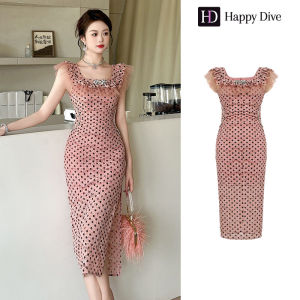Happy Diva เดรสผู้หญิง เดรสสีชมพู เดรสลายจุด เดรสลูกไม้ เดรสทำงาน เดรสไฮโซ เดรสวินเทจ เดรสออกงาน เดรสปาร์ตี้ ชุดราตรี 30823