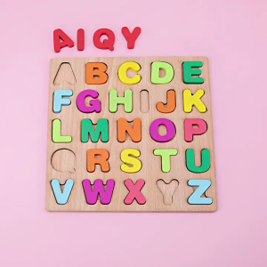 Mainan Puzzle Kayu 3D Huruf Angka Bentuk Geometri