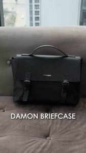 Leonardo Túi Briefcase Damon Vải Phối Da Cao Cấp Ngăn Chống Sốc Laptop Thiết Kế Nắp Gập Công Sở Lịch Lãm