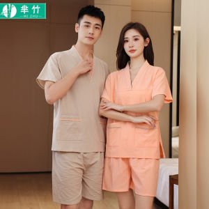 ชุดซาวน่าทำจากไม้ไผ่สำหรับผู้หญิงชุดผ้าฝ้ายแท้ชุดนอนสำหรับคู่รักซาวน่าแบบสุทธิชุดใส่ในบ้านอาบน้ำสปาเท้าไซส์ใหญ่สำหรับผู้ชาย